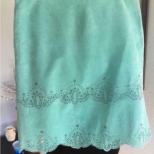 Moda international lacy aqua blue suede leather skirt size 0